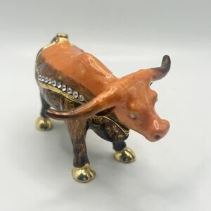 D'Art #78"Toro Bravo" Spanish Bull Handmade Jeweled Metal & Enamel Trinket Box